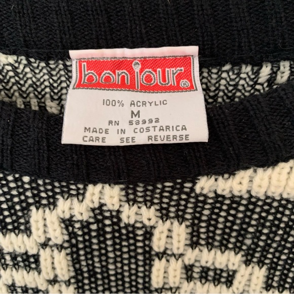 Vintage Sweater Bonjour Geometric Cosby Grandpa Cabincore 80s Fisherman - Picture 3 of 4